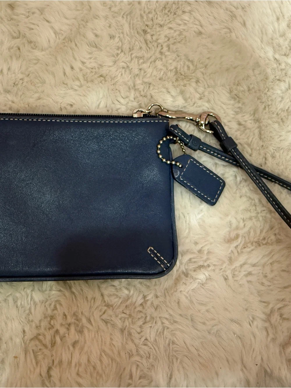 Vintage Coach Dark Blue Leather Wristlet with Detachable Strap